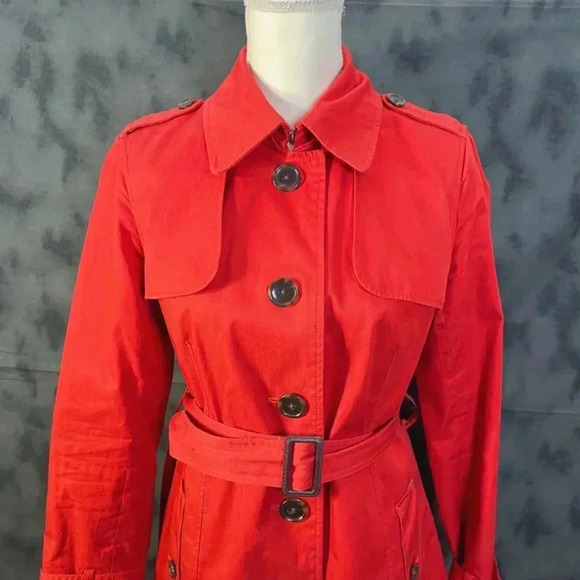 Banana Republic Red Trench Coat Jacket Size M - Picture 2 of 11
